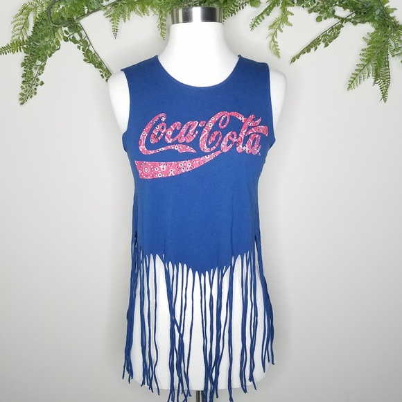 Coca Cola Tops - Coca-Cola retro fringe tank top blue red